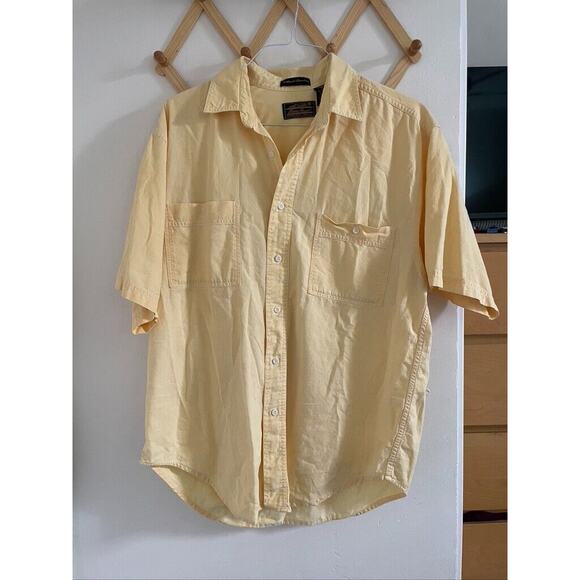 Eddie Bauer Men's Northwest Chambray Button Down Large Light Yellow 100% Cotton - Picture 1 of 7
